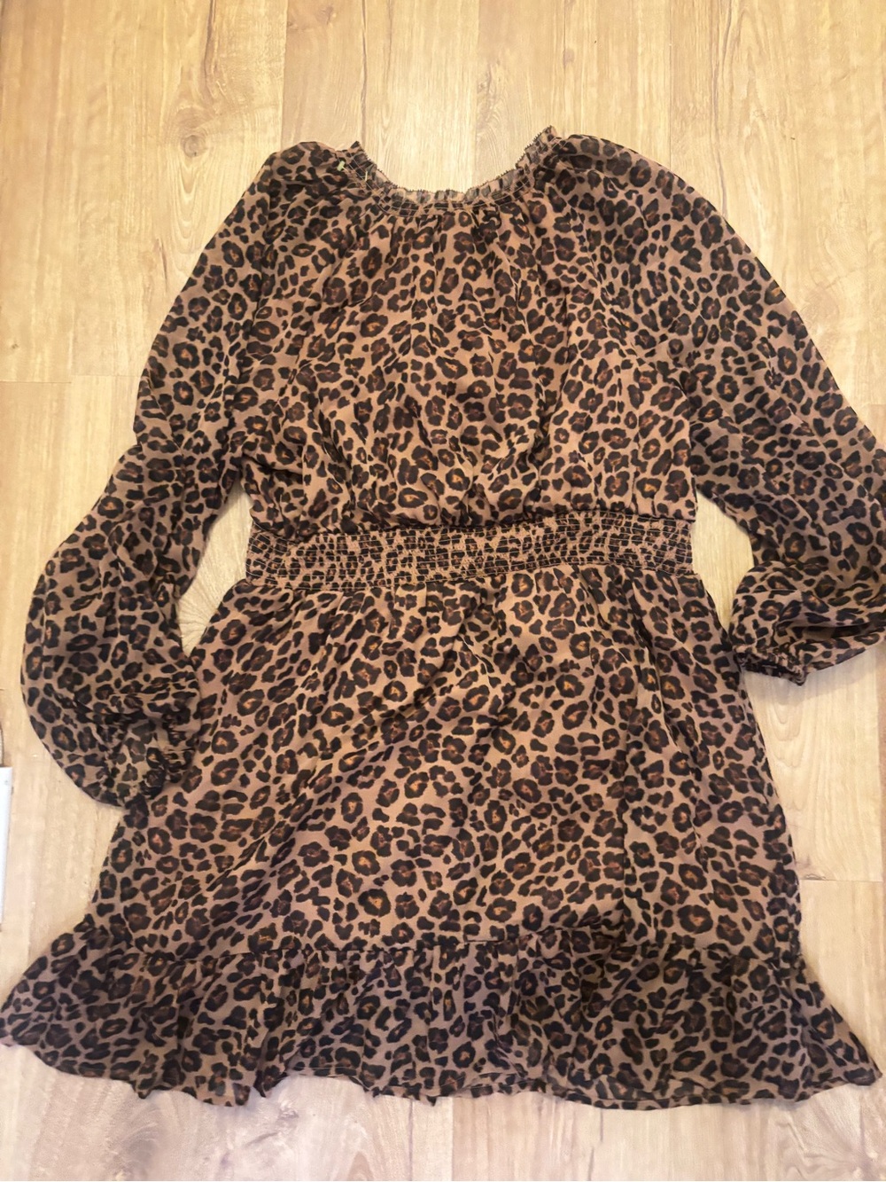 Old Navy Brown Leopard Print Smocked Waist Dress